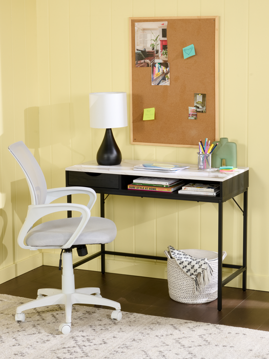 Bureau Jensen de 40 po avec dessus en imitation de marbre et rangement - noir