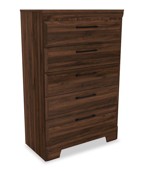 Commode verticale Yorkdale de 31,1 po (L) x 47,4 po (H) à 5 tiroirs pour la chambre à coucher, fabriquée au Canada - brun noyer