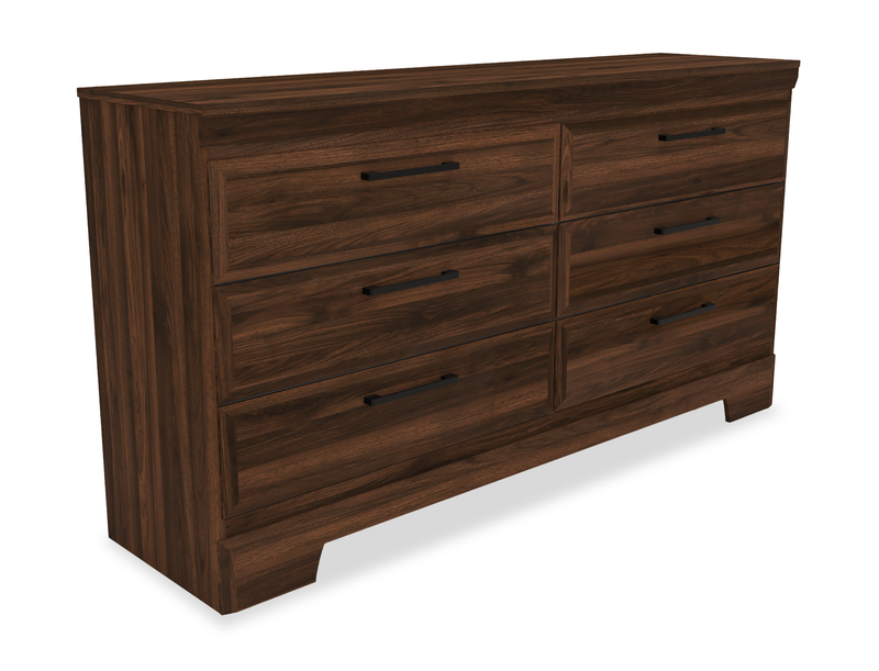Commode Yorkdale de 61,4 po (L) x 32,3 po (H) à 6 tiroirs pour la chambre à coucher, fabriquée au Canada - brun noyer