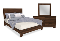 Ensemble de chambre à coucher Yorkdale 5 pièces avec lit à panneau, commode et miroir, brun noyer - format grand lit