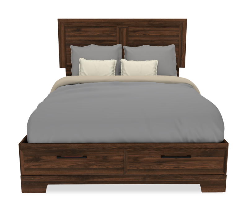 Lit plateforme Yorkdale fabriqué au Canada avec tête de lit et cadre de rangement à 6 tiroirs, brun noyer - format lit double