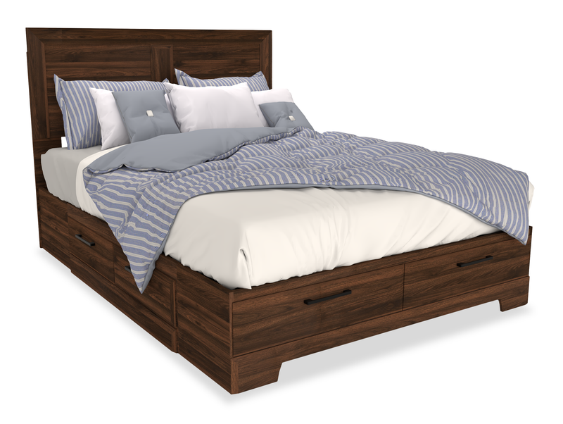 Ensemble de chambre à coucher Yorkdale 6 pièces avec lit de rangement à 6 tiroirs, commode, miroir et table de nuit, brun noyer - format grand lit