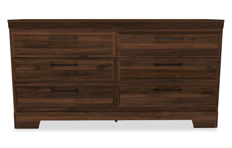 Ensemble de chambre à coucher Yorkdale 6 pièces avec lit de rangement à 6 tiroirs, commode, miroir et table de nuit, brun noyer - format grand lit