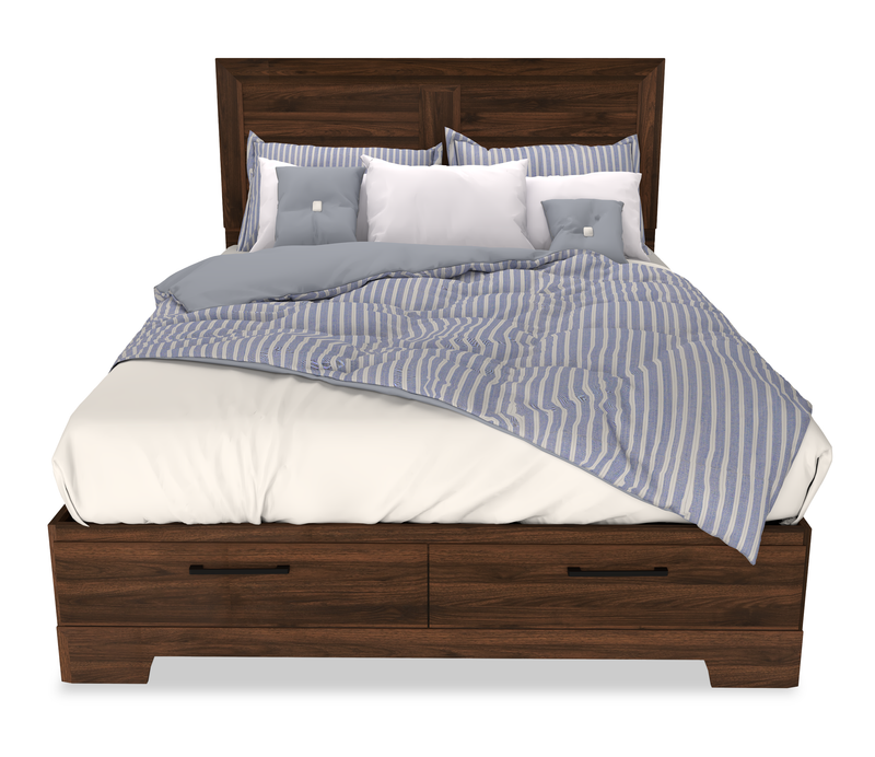 Ensemble de chambre à coucher Yorkdale 6 pièces avec lit de rangement à 6 tiroirs, commode, miroir et table de nuit, brun noyer - format grand lit