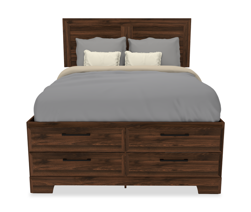 Ensemble de chambre à coucher Yorkdale 6 pièces avec lit de rangement à 12 tiroirs, commode, miroir et table de nuit, brun noyer - format grand lit