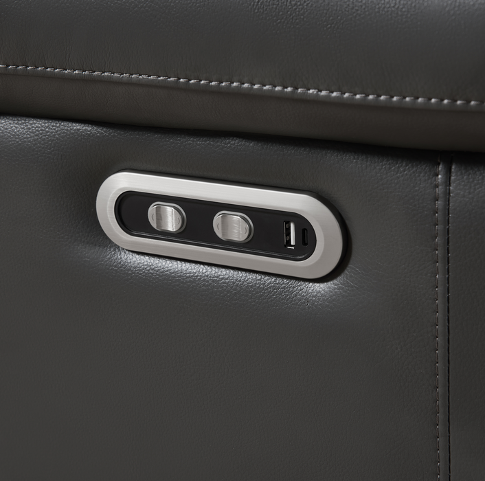 Sofa sectionnel à inclinaison électrique Zayne 6 pièces en tissu d’apparence cuir avec console et ports de recharge USB - gris