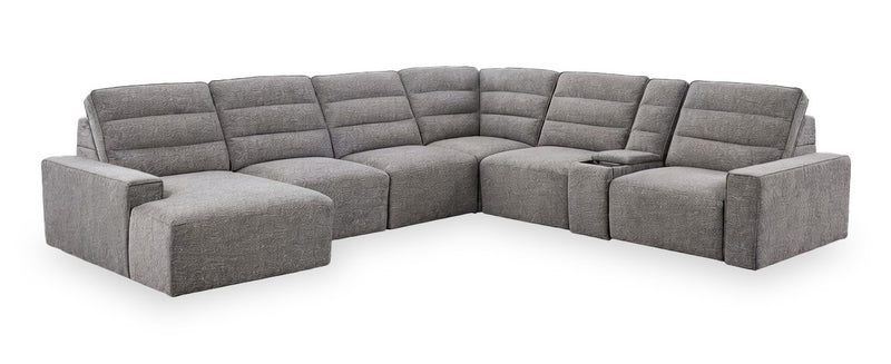 Sofa sectionnel de gauche Prestige de Shaquille O’Neal Home 7 pièces avec inclinaison et coulissement électrique - gris