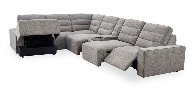 Sofa sectionnel de gauche Prestige de Shaquille O’Neal Home 7 pièces avec inclinaison et coulissement électrique - gris