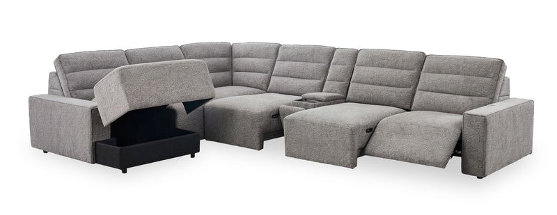 Sofa sectionnel de gauche Prestige de Shaquille O’Neal Home 7 pièces avec inclinaison et coulissement électrique - gris