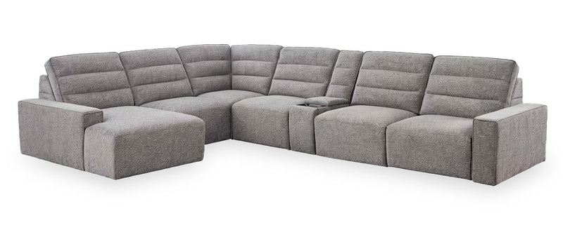 Sofa sectionnel de gauche Prestige de Shaquille O’Neal Home 7 pièces avec inclinaison et coulissement électrique - gris