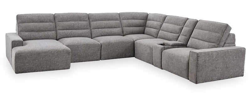 Sofa sectionnel de gauche Prestige de Shaquille O’Neal Home 7 pièces avec inclinaison et coulissement électrique - gris