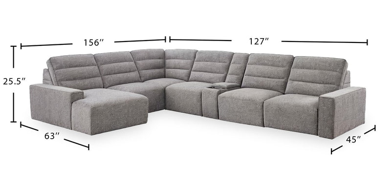 Sofa sectionnel de gauche Prestige de Shaquille O’Neal Home 7 pièces avec inclinaison et coulissement électrique - gris