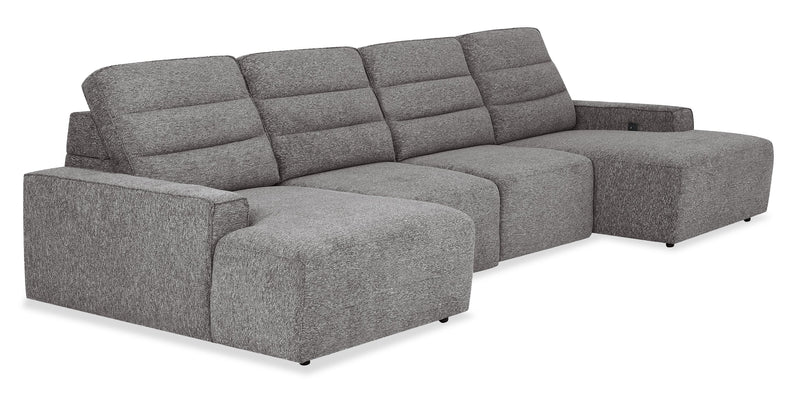 Sofa sectionnel Prestige de Shaquille O’Neal Home 4 pièces avec coulissement électrique et fauteuil long de rangement - gris