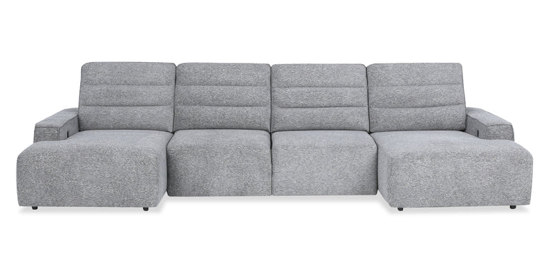 Sofa sectionnel Prestige de Shaquille O’Neal Home 4 pièces avec coulissement électrique et fauteuil long de rangement - gris
