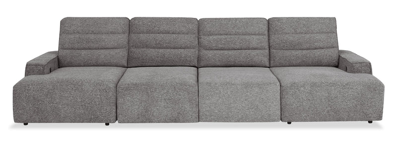 Sofa sectionnel Prestige de Shaquille O’Neal Home 4 pièces avec coulissement électrique et fauteuil long de rangement - gris