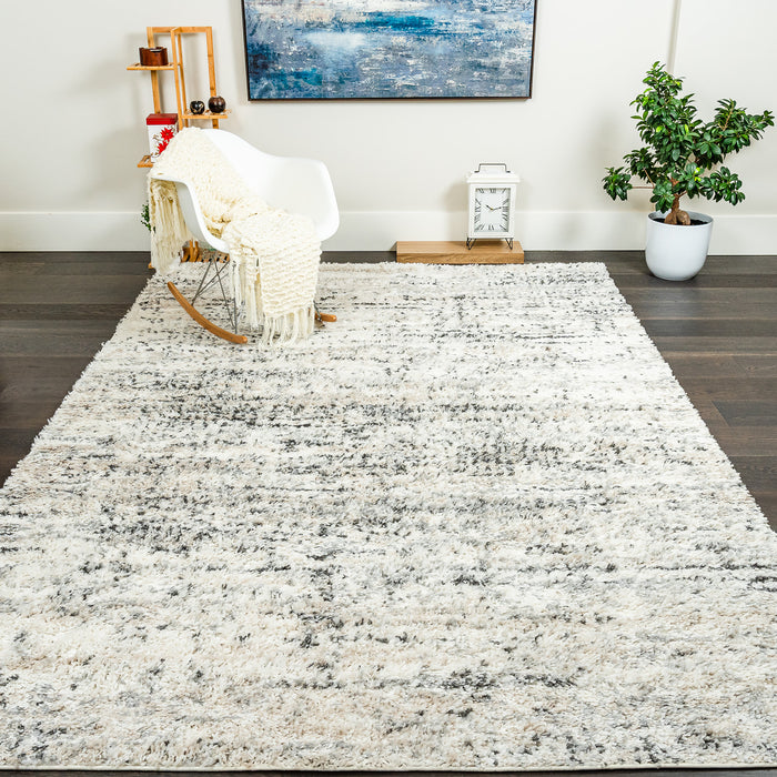 Carpette à poil long Paris crème à motif de vagues - 6 pi 7 po x 9 pi 6 po