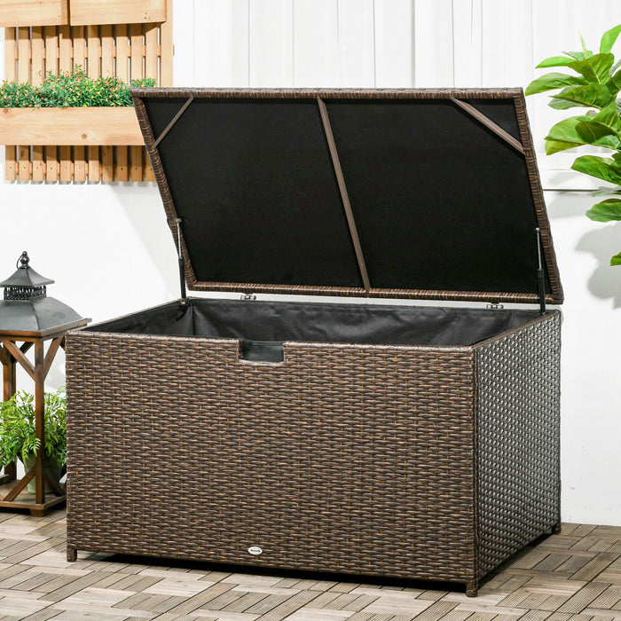 Outsunny Coffre De Terrasse, Poignee, Doublure Interieure Etanche, Marron