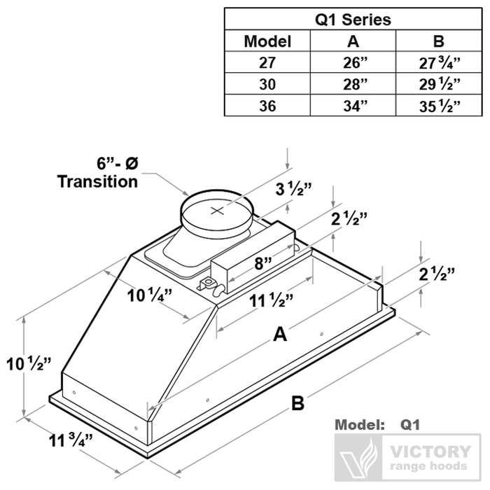 Hotte de cuisinière encastrée Victory de 27 po - Q1-27