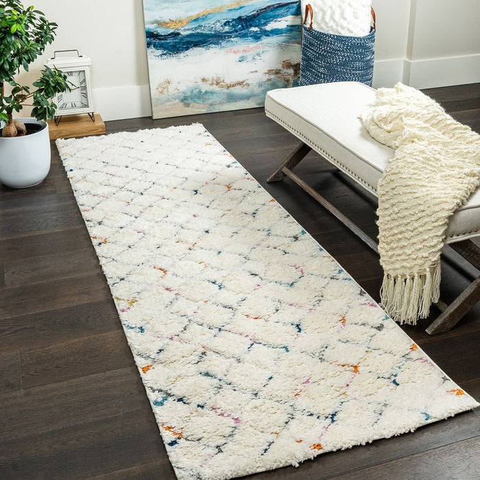 Carpette à poil long Lola à motif de treillis - 2 pi 7 po x 8 pi