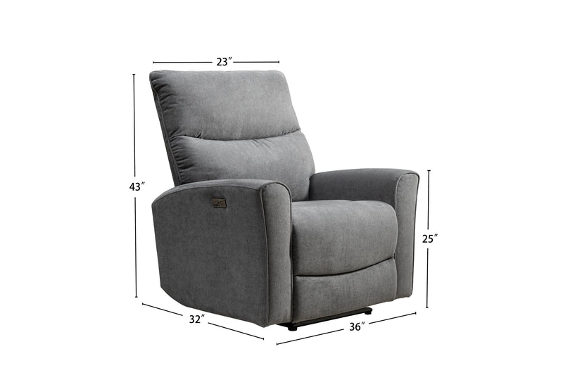 Fauteuil à inclinaison électrique Quest de 36,5 po en tissu de chenille- gris