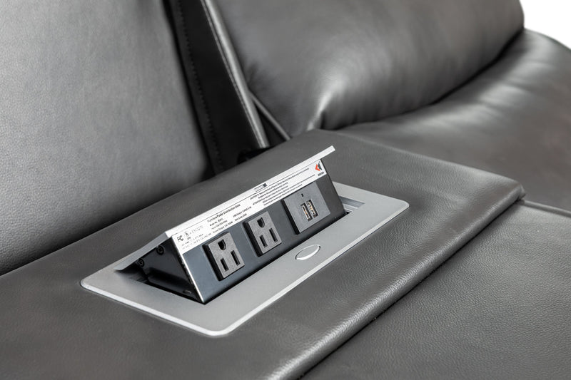 Sofa à inclinaison électrique Quest de 82,5 po en cuir contrecollé - gris