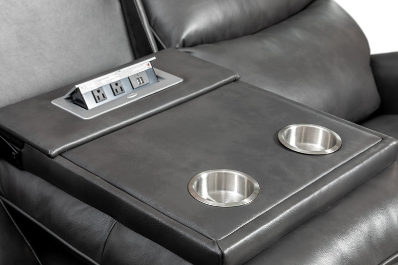 Sofa à inclinaison électrique Quest de 82,5 po en cuir contrecollé - gris