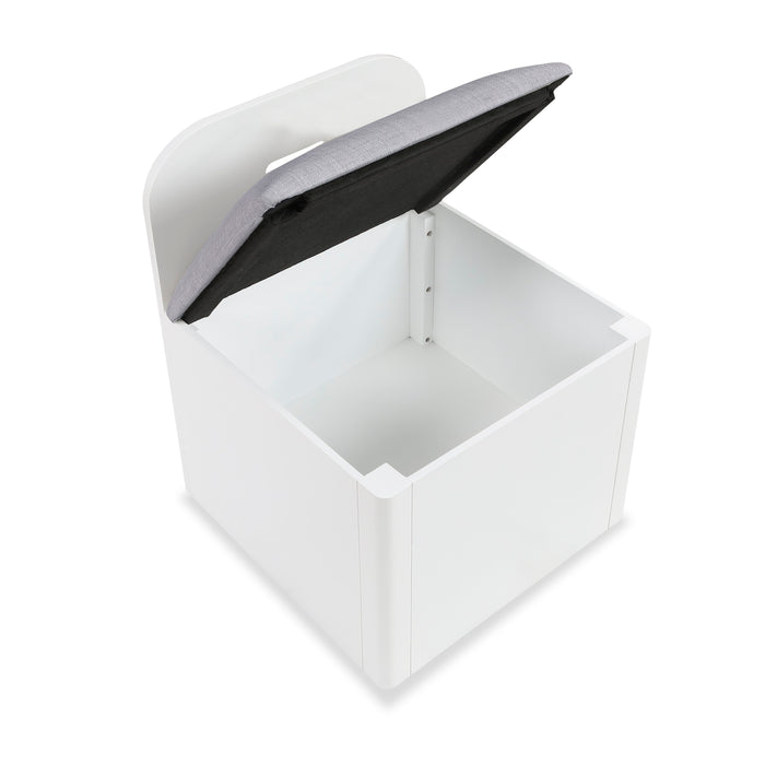 Lit plateforme Quinn avec tête de lit bibliothèque, bureau intégré et tabouret, blanc - format lit double