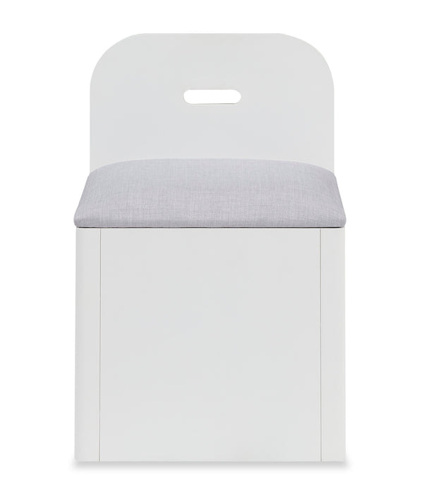 Lit plateforme Quinn avec tête de lit bibliothèque, bureau intégré et tabouret, blanc - format lit double