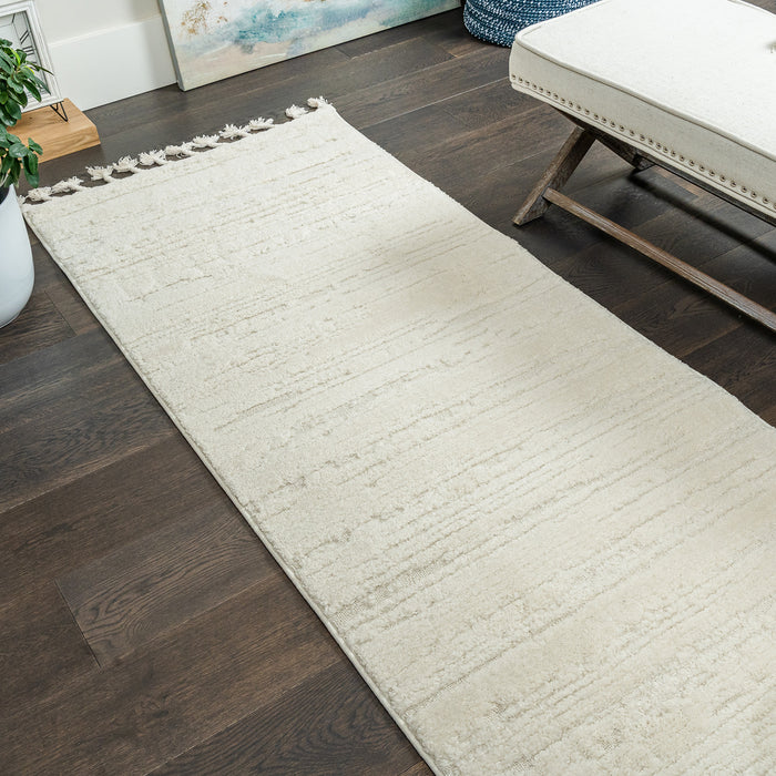 Carpette à poil long Quinto crème à motif de vagues - 2 pi 7 po x 8 pi