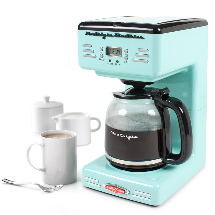 Cafetière programmable rétro de Nostalgia de 12 tasses, turquoise - RCOF12AQ