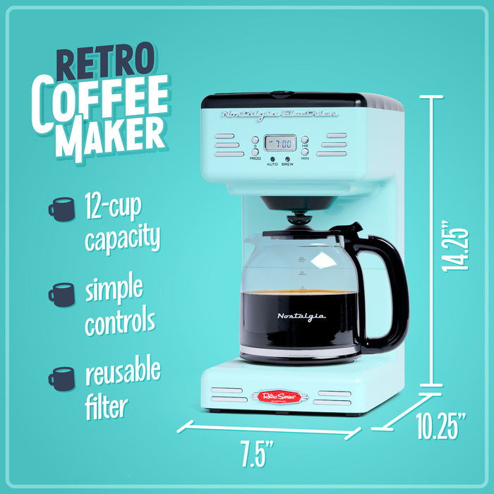 Cafetière programmable rétro de Nostalgia de 12 tasses, turquoise - RCOF12AQ