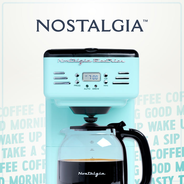 Cafetière programmable rétro de Nostalgia de 12 tasses, turquoise - RCOF12AQ