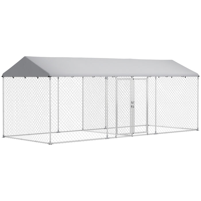 Outdoor Dog Kennel With Two Rooms, 19.7' X 7.5' X 7.5'