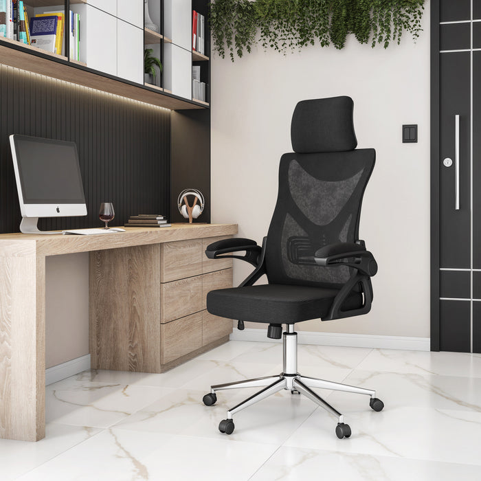 Chaise de bureau ergonomique Essential de Techni Mobili avec appuie-tête et soutien lombaire - noire