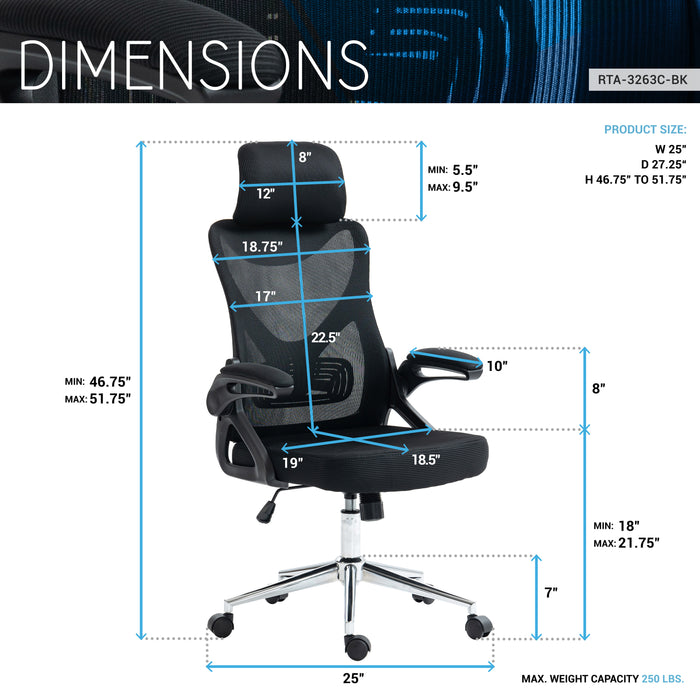 Chaise de bureau ergonomique Essential de Techni Mobili avec appuie-tête et soutien lombaire - noire