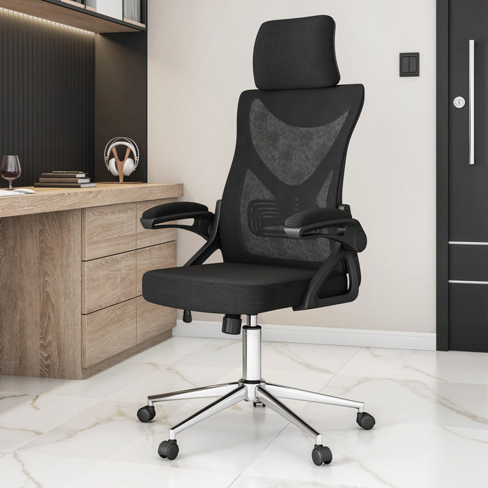 Chaise de bureau ergonomique Essential de Techni Mobili avec appuie-tête et soutien lombaire - noire