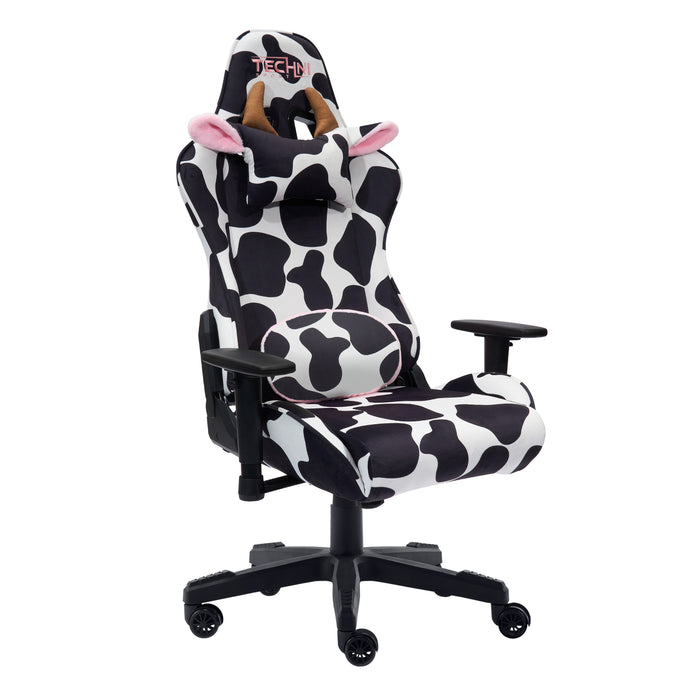 Fauteuil de jeu et de bureau TS85 de série Luxx de Techni à imprimé de vache - noir