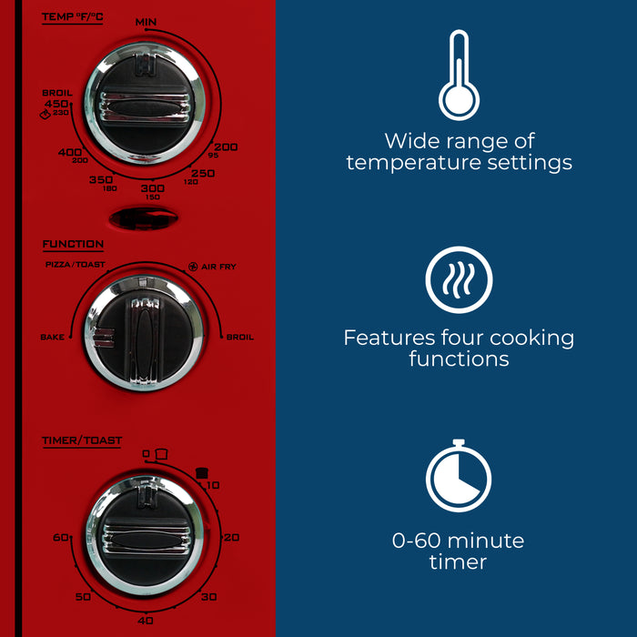 Four grille-pain rétro à convection de Nostalgia à 12 tranches, rouge - RTOV2RR
