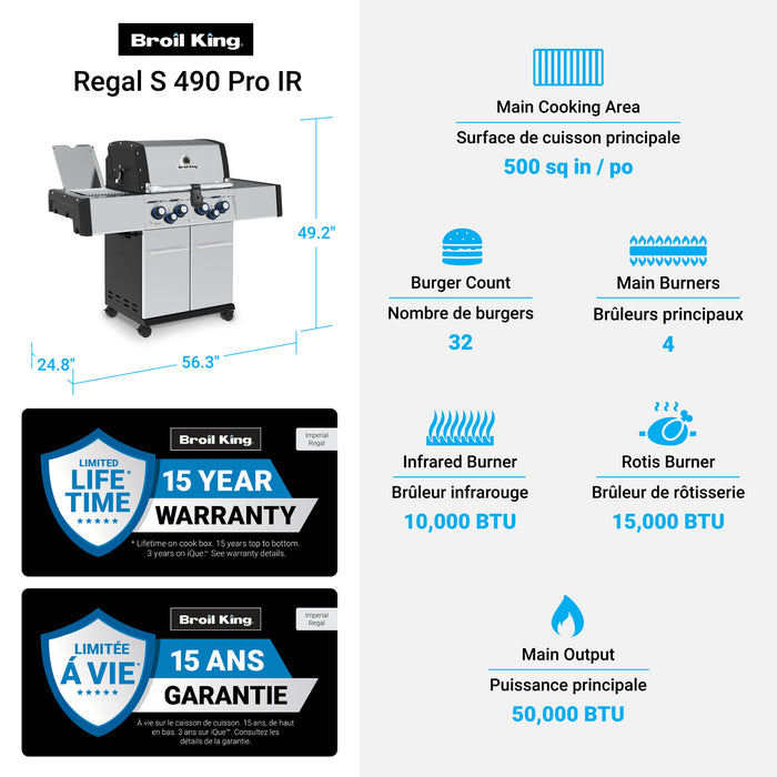 Broil King Regal S 490 Pro IR 4-bruleurs 50 000 BTU Barbecue a gaz naturel - 956947