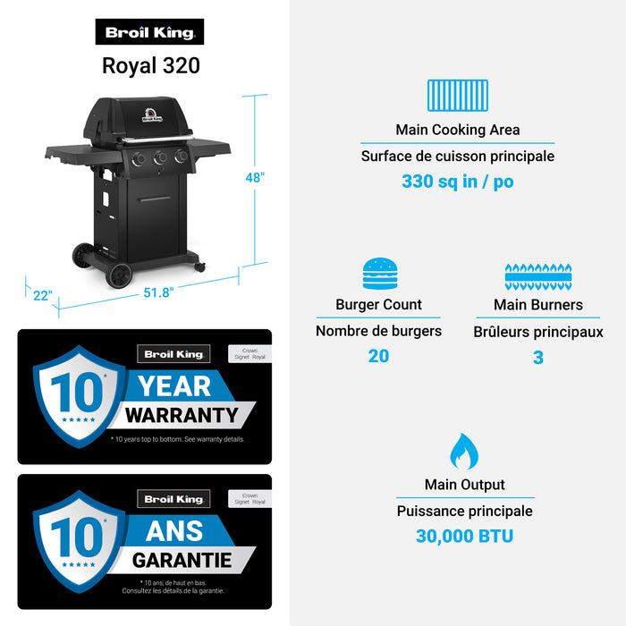 Broil King Royal 320 Shadow 3-bruleurs 30 000 BTU Barbecue a gaz propane - 824154