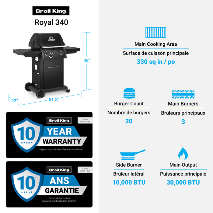 Broil King Royal 340 Shadow 3-bruleurs 30 000 BTU Barbecue a gaz naturel - 824167