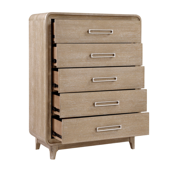 Commode verticale de chambre à coucher Sasha de 40 po (L) x 52 po (H) à 5 tiroirs - brun chêne naturel