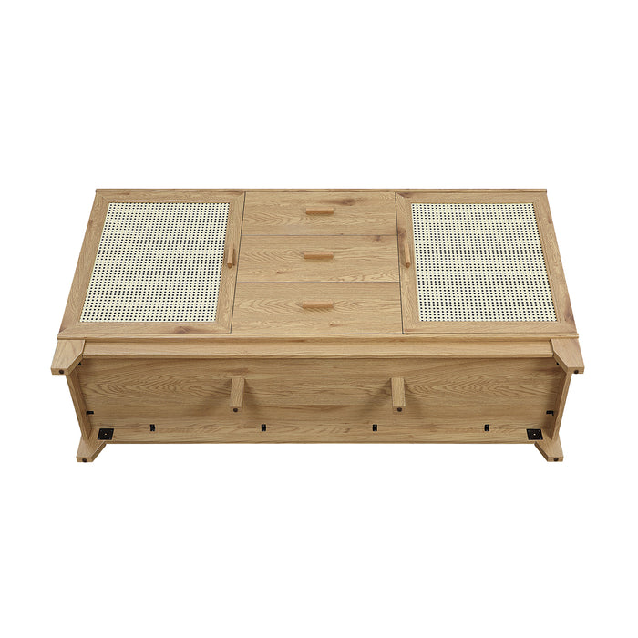 Desserte moderne Sheridan de Manhattan Comfort de 59,05 po avec roseau et tablettes réglables - naturelle