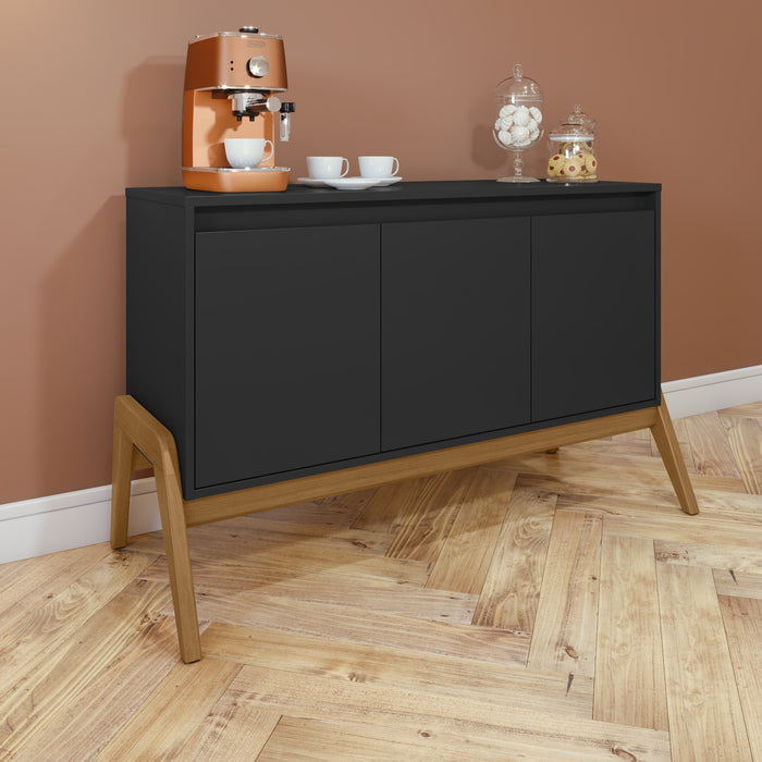 Desserte moderne du milieu du 20e siècle Gales de Manhattan Comfort de 48,50 po avec pattes en bois massif - noir mat
