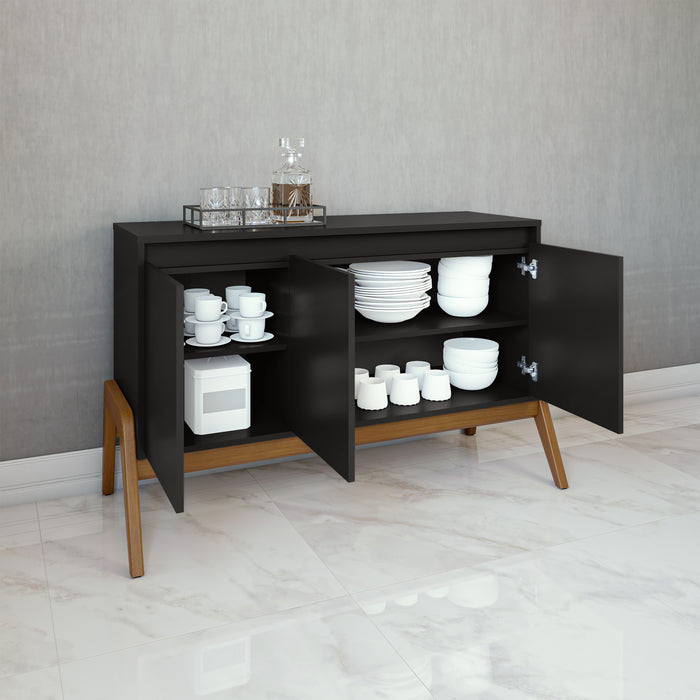 Desserte moderne du milieu du 20e siècle Gales de Manhattan Comfort de 48,50 po avec pattes en bois massif - noir mat