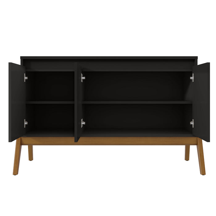 Desserte moderne du milieu du 20e siècle Gales de Manhattan Comfort de 48,50 po avec pattes en bois massif - noir mat