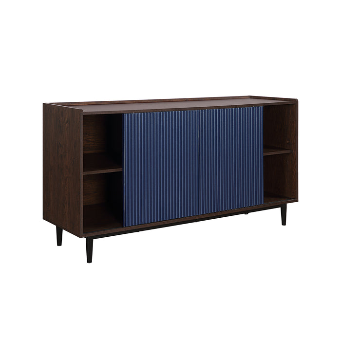 Desserte moderne Duane de Manhattan Comfort de 59,05 po avec cannelures et tablettes réglables - brun foncé et bleu marine