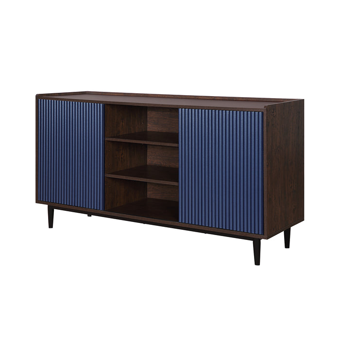 Desserte moderne Duane de Manhattan Comfort de 59,05 po avec cannelures et tablettes réglables - brun foncé et bleu marine