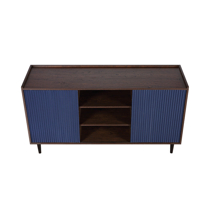 Desserte moderne Duane de Manhattan Comfort de 59,05 po avec cannelures et tablettes réglables - brun foncé et bleu marine