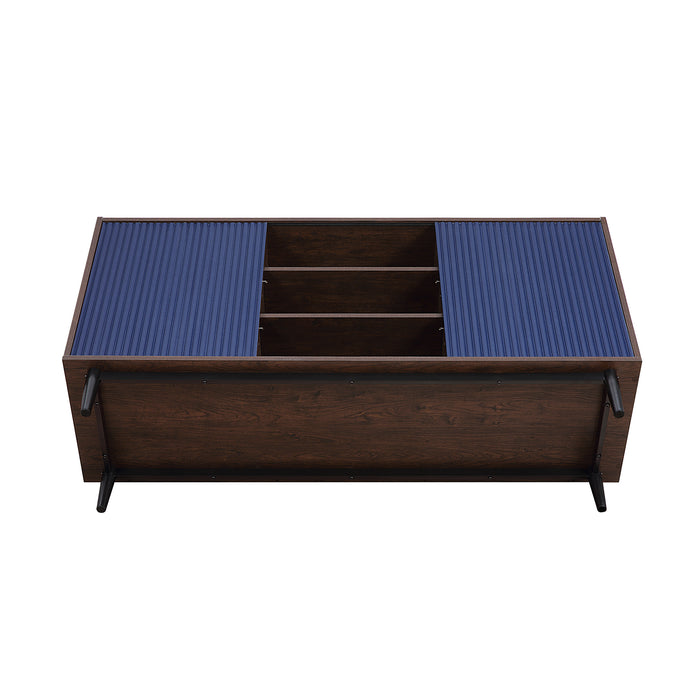 Desserte moderne Duane de Manhattan Comfort de 59,05 po avec cannelures et tablettes réglables - brun foncé et bleu marine